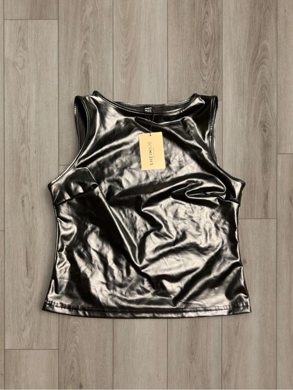 Black Faux Leather Sleeveless Tank Top